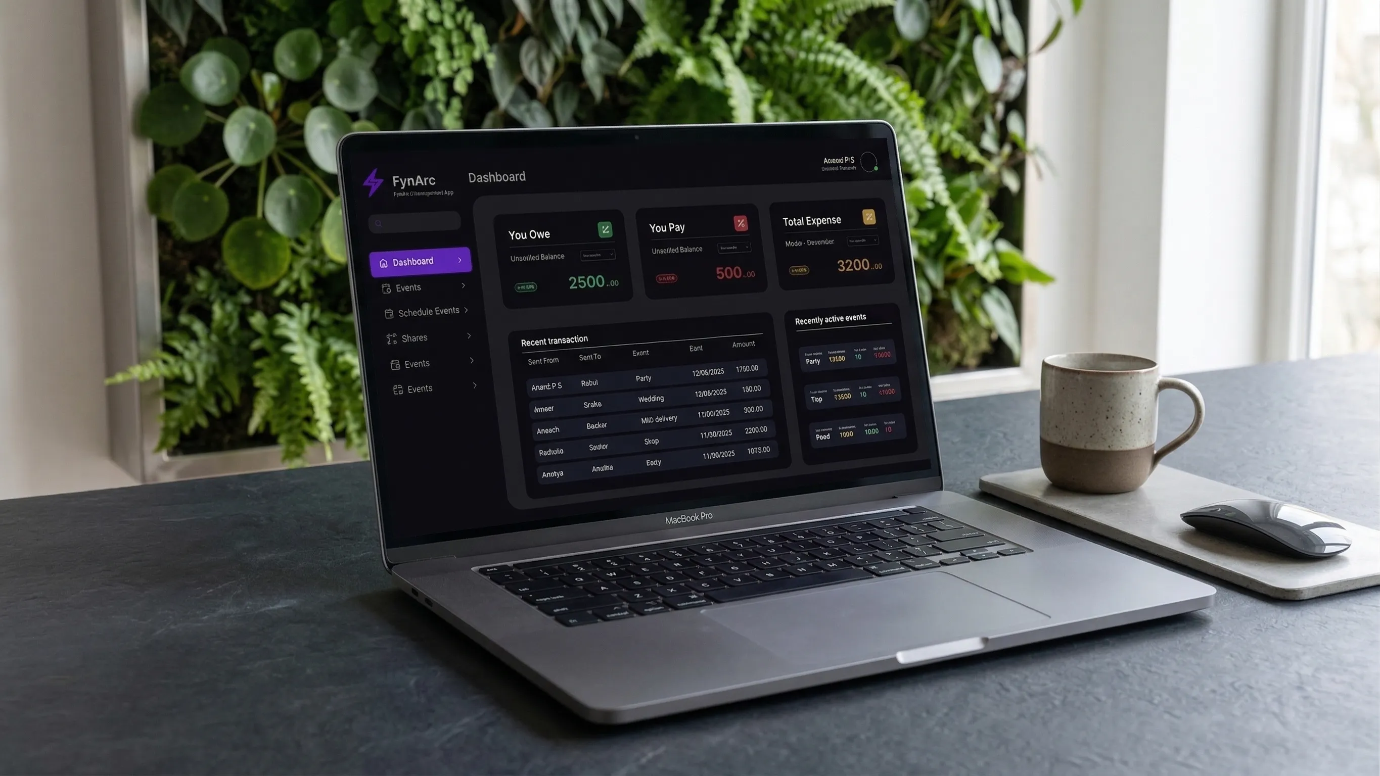 Mac dashboard view of the personal finance management system