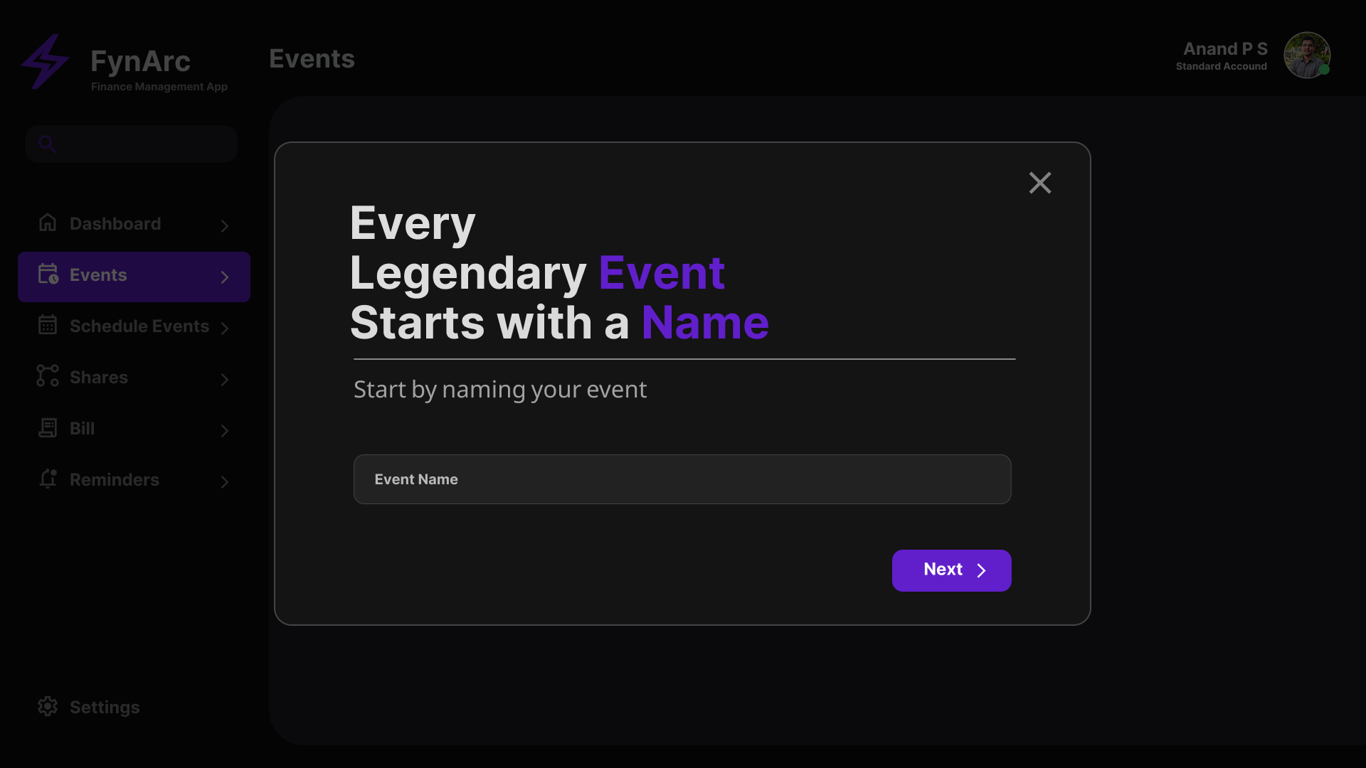 Create event flow in the finance management system