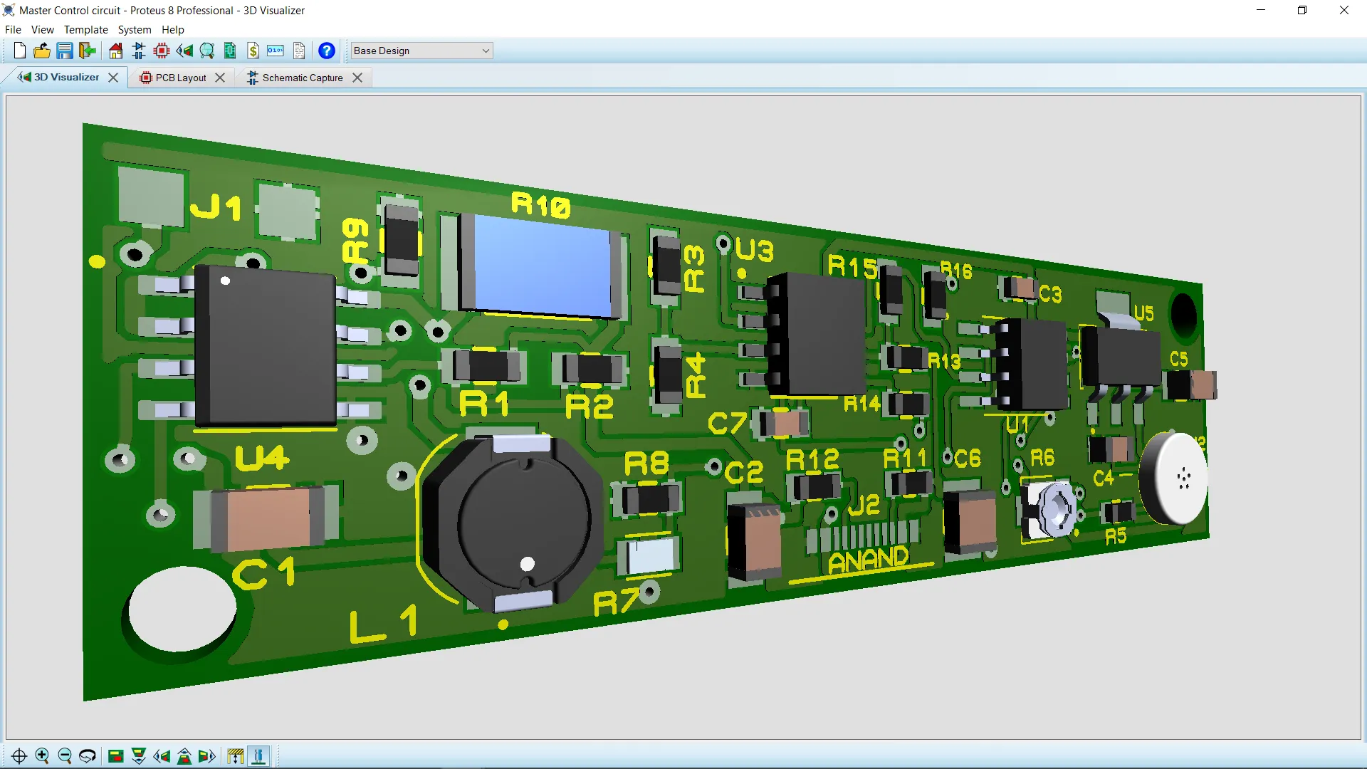 Assembled PCB with mounted components for the smartphone power unit prototype